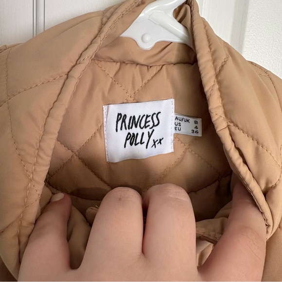 Princess Polly Lucia Quilted Puffer Jacket Cropped Outerwear Coat Beige Tan - Picture 3 of 12